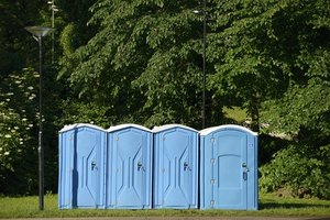 A collection of portable toilets